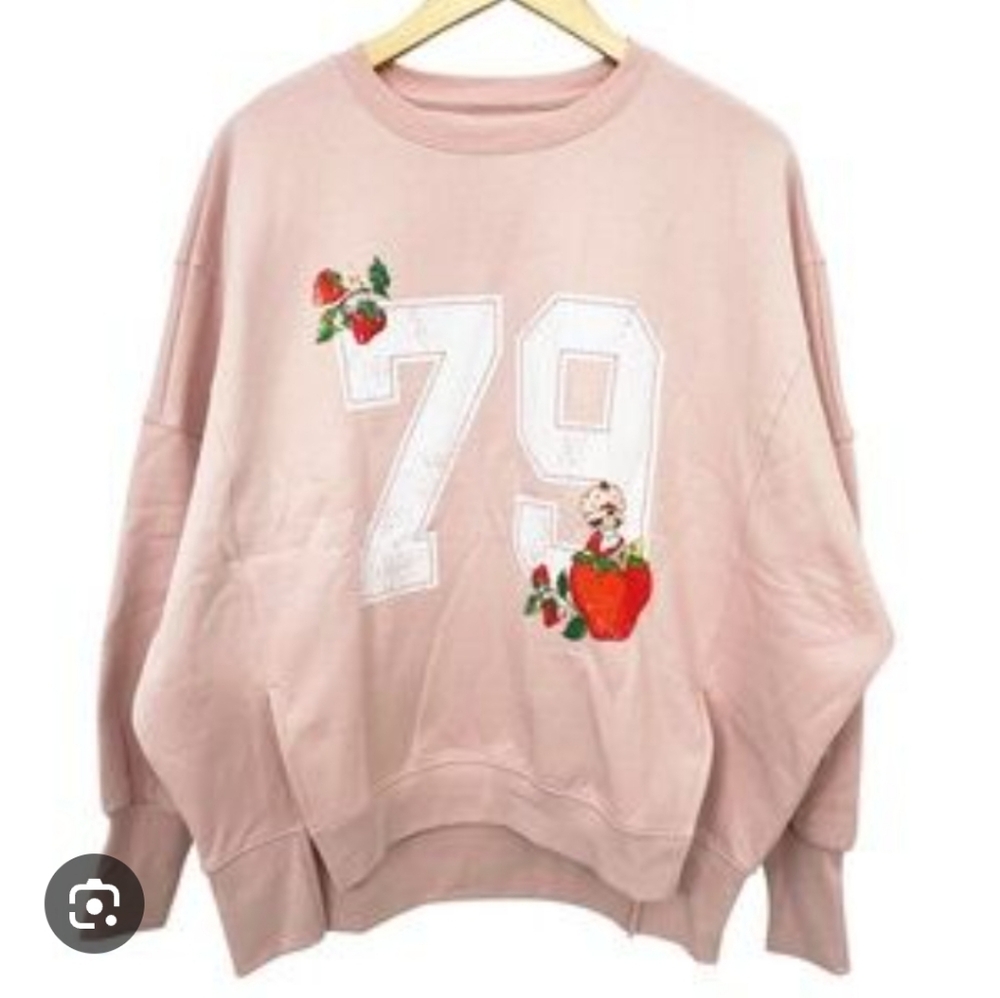 Strawberry Shortcake Pink Oversized Graphic Cozy Crew Neck Sweater NWOT S